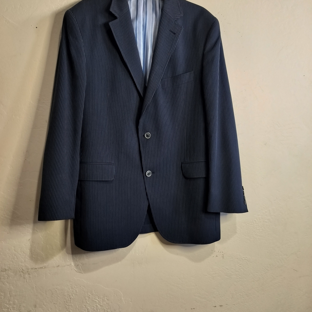 Jack Victor Milanwood Spj Elegant Navy Pinstripe Men's Blazer Ribbed, Sz 42R.